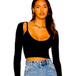 BY SUPERDOWN Remi Knit Cropped Tank Top in Black Size L!